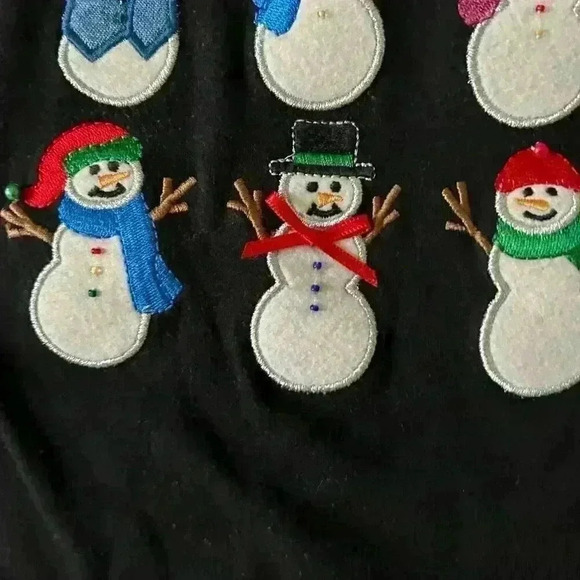 Christmas Snowman Winter Embroidered Tee Shirt Size Large Grannycore Cottagecore - Picture 4 of 7